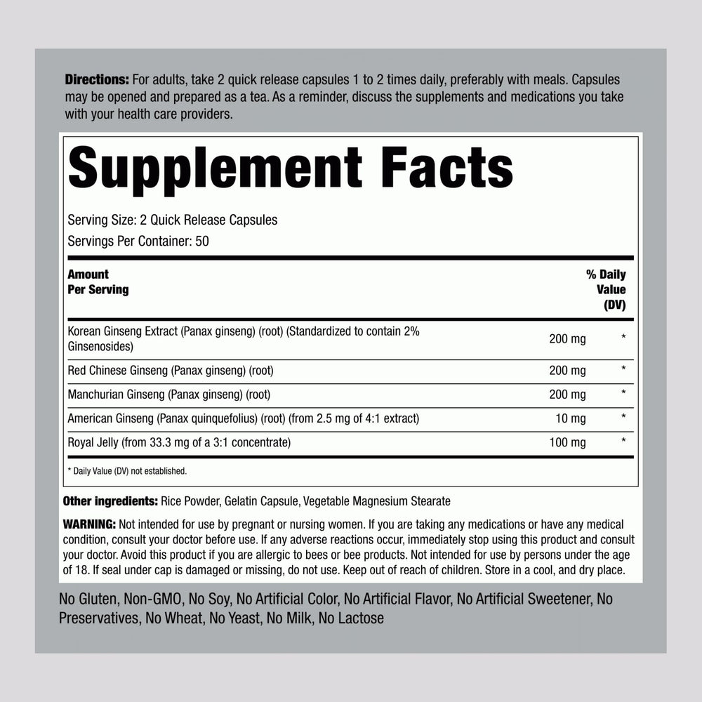 Piping Rock Ginseng Complex Capsules bottle side view