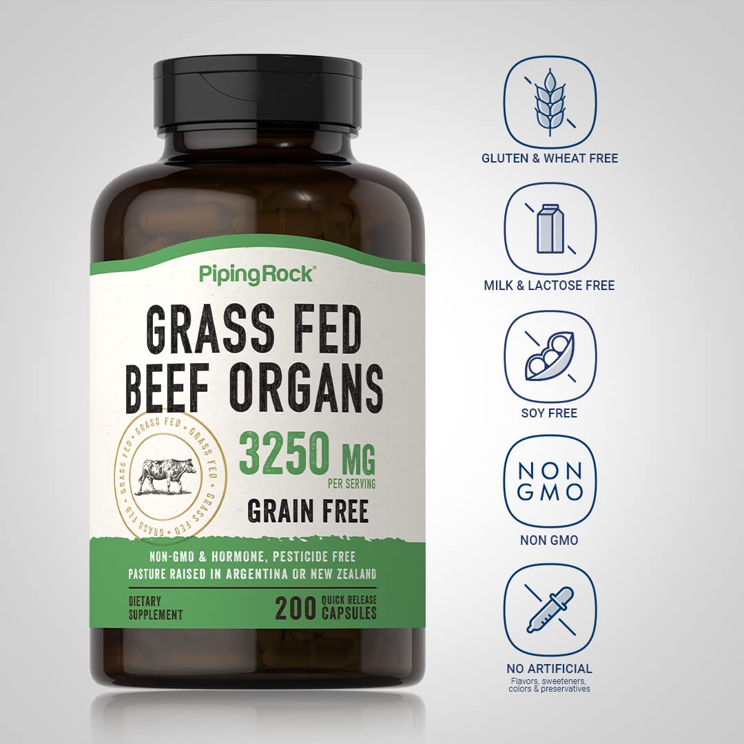 Nutrition facts label for Piping Rock Grass Fed Beef Organs