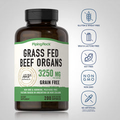 Nutrition facts label for Piping Rock Grass Fed Beef Organs