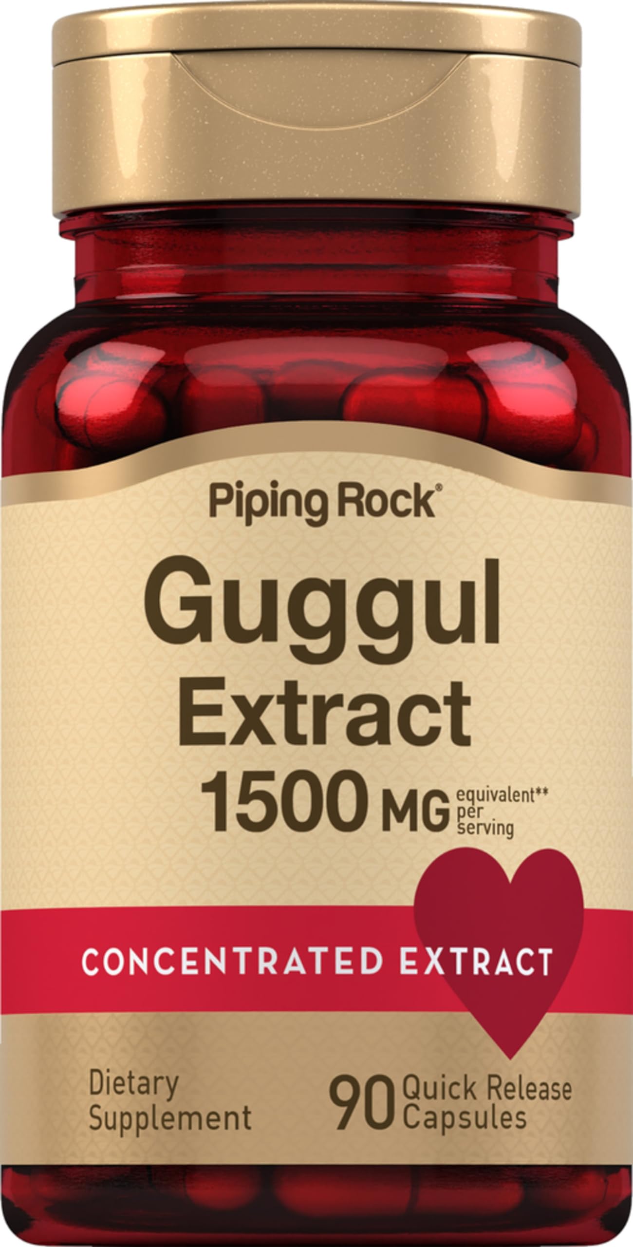 Piping Rock Guggul supplement bottle highlighting 1500 mg potency for daily use.