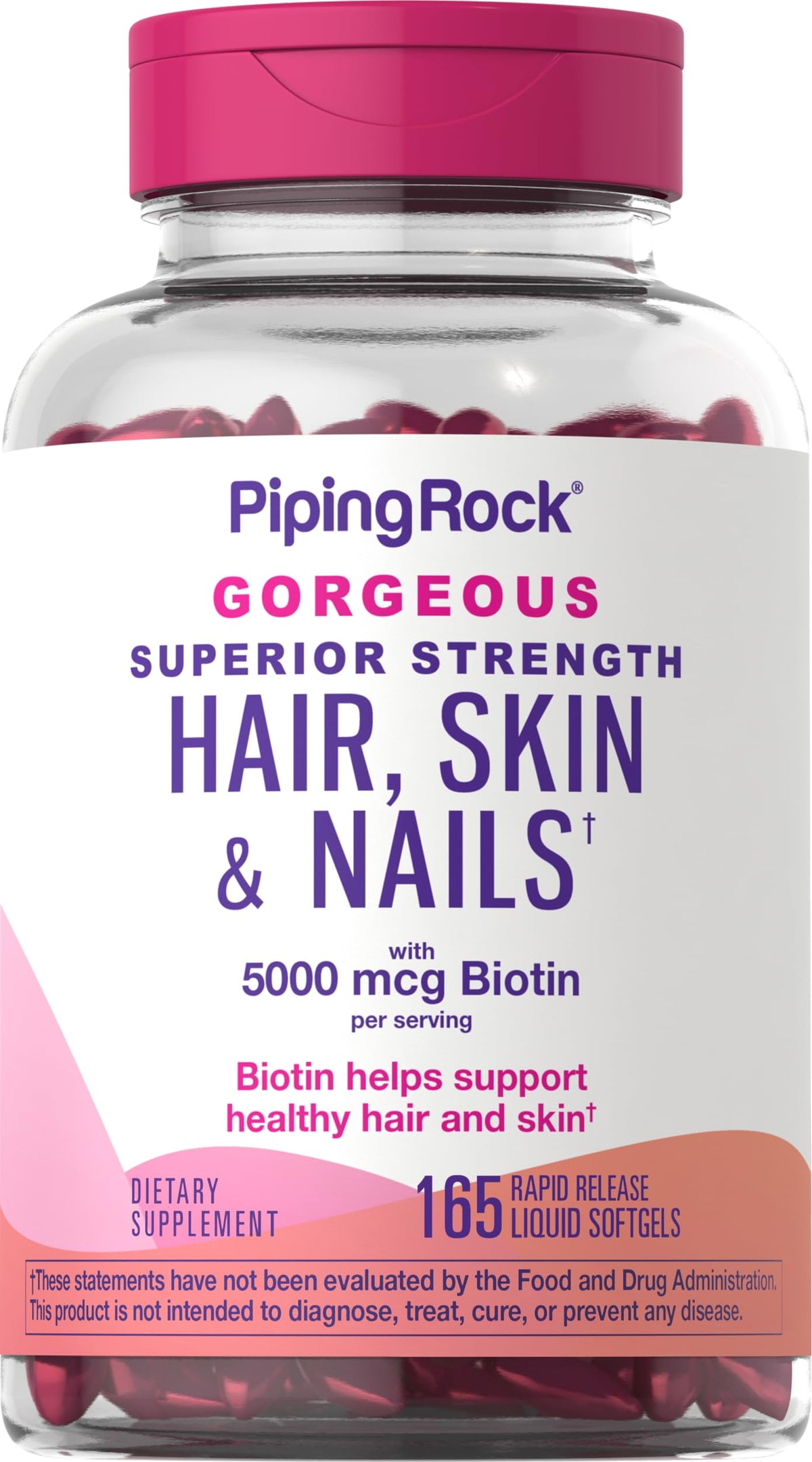 Piping Rock Hair Skin and Nails Vitamins bottle with 165 softgels