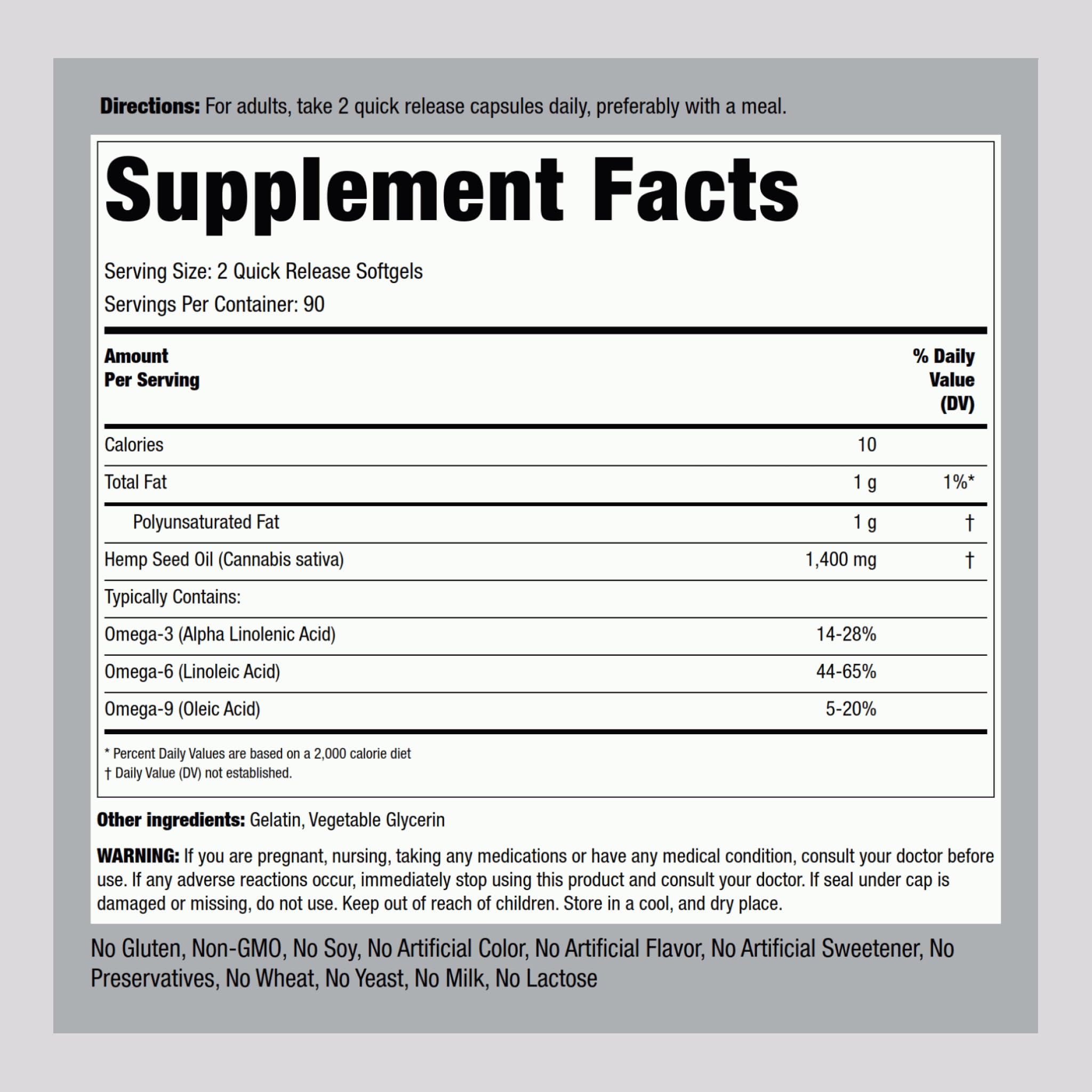 Piping Rock Hemp Oil Capsules bottle with 180 softgels