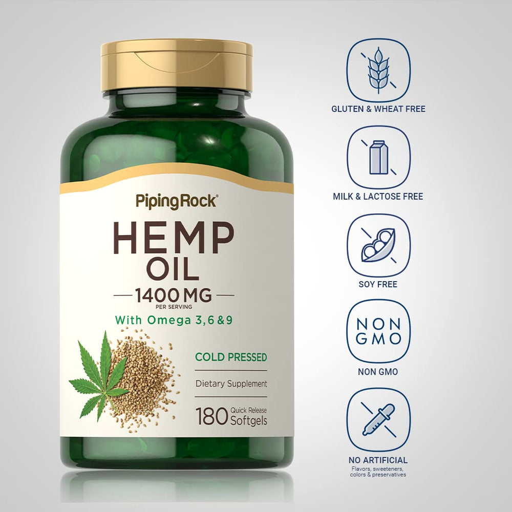 Close-up of cold-pressed hemp oil capsule label