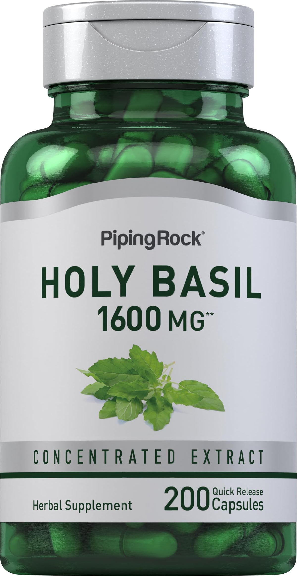 Piping Rock Holy Basil Capsules bottle with 200-count label