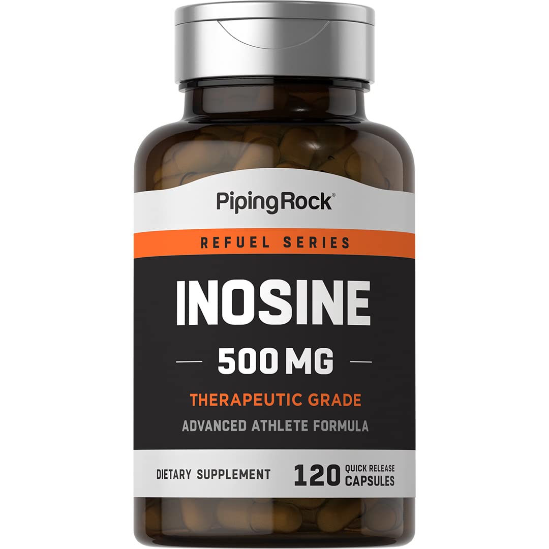 Piping Rock Inosine 500mg bottle front view supports daily wellness.