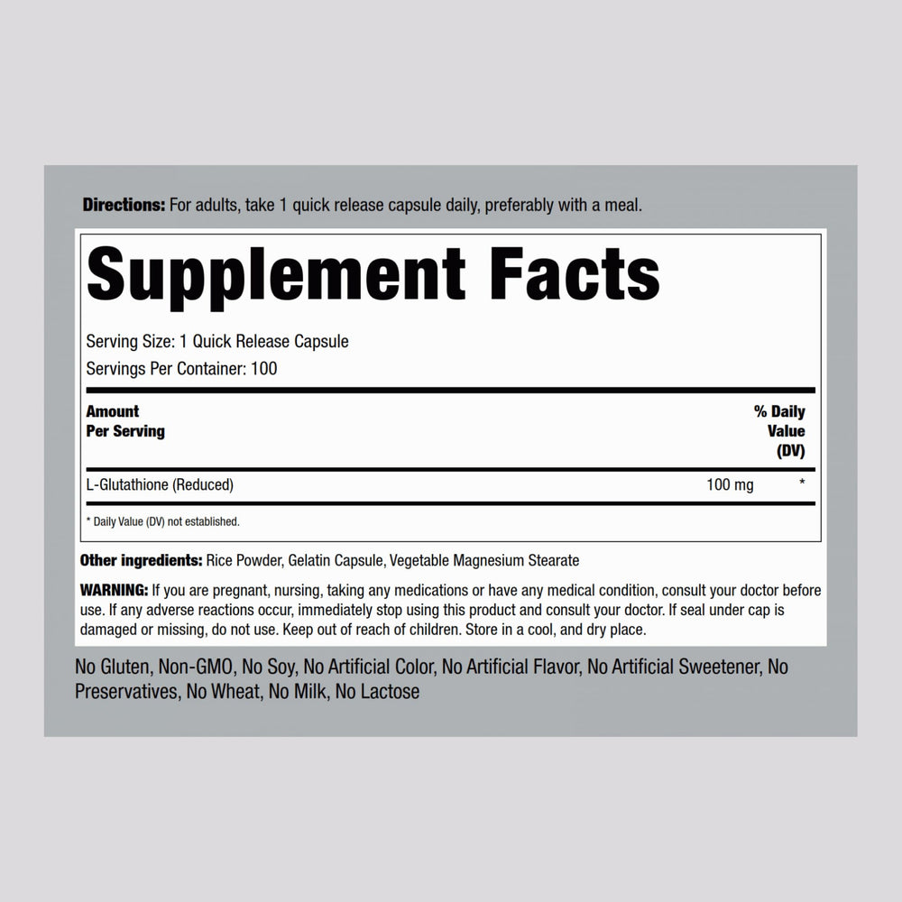 Piping Rock L-Glutathione 100 mg capsules in bottle