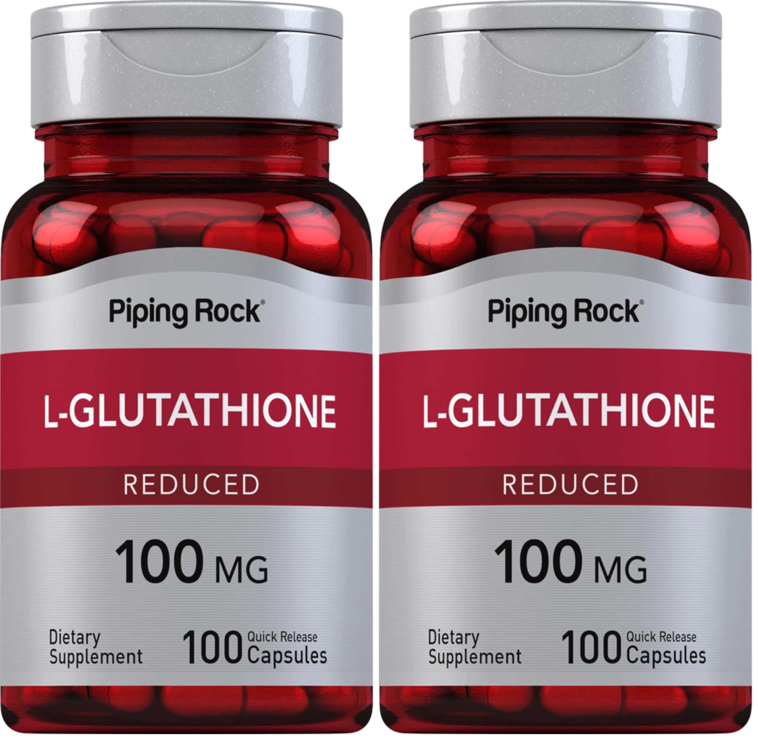 Piping Rock L-Glutathione Supplement bottle - 100 mg, 100 capsules (Pack of 2)