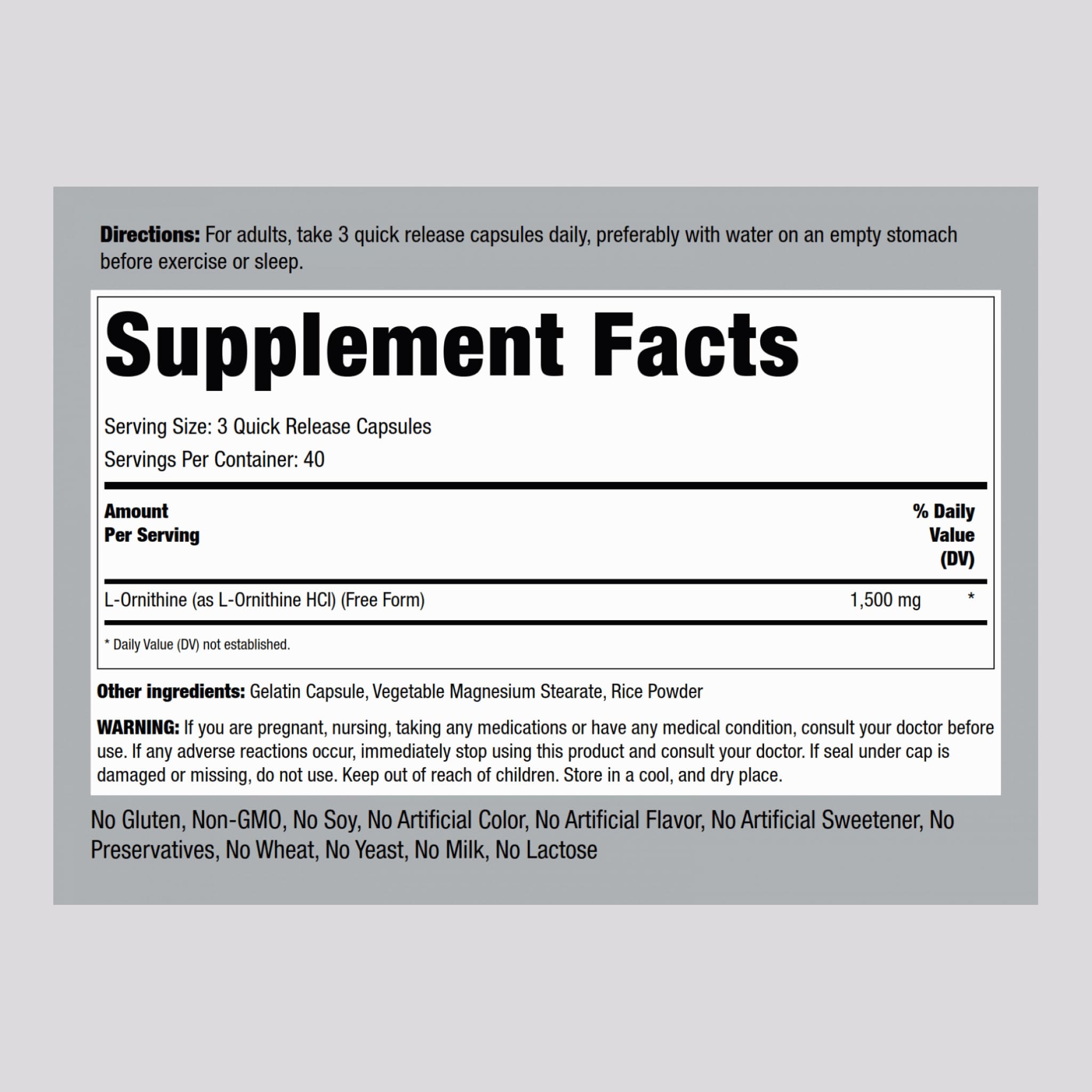 L-Ornithine capsules in a 120-count bottle