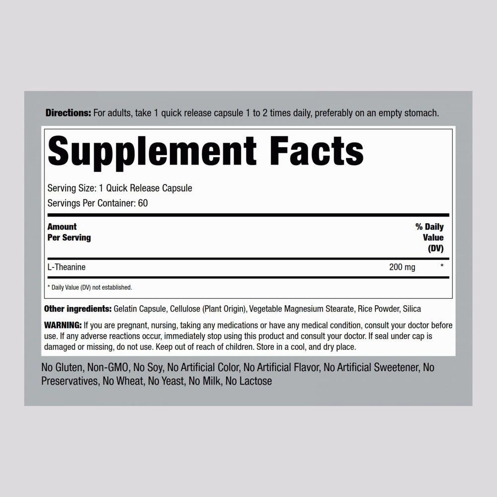 L-Theanine 200mg capsules inside the bottle