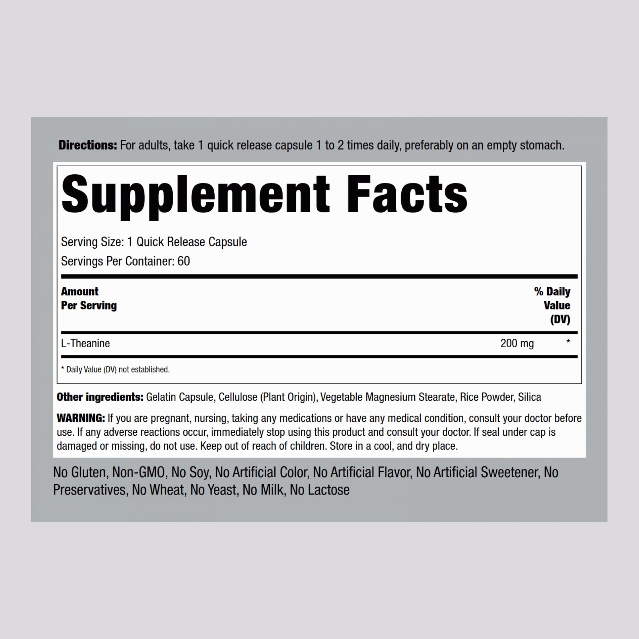 Piping Rock L-Theanine 200mg capsules and bottle