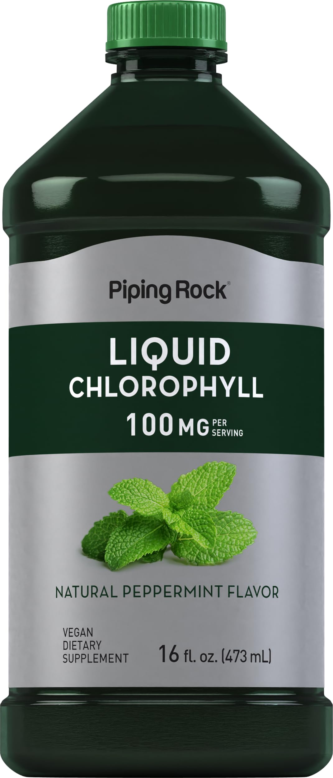 Front view of Piping Rock Liquid Chlorophyll 100mg Mint 16oz bottle