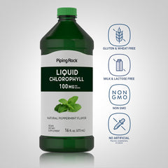 Mint-flavored liquid chlorophyll bottle and label