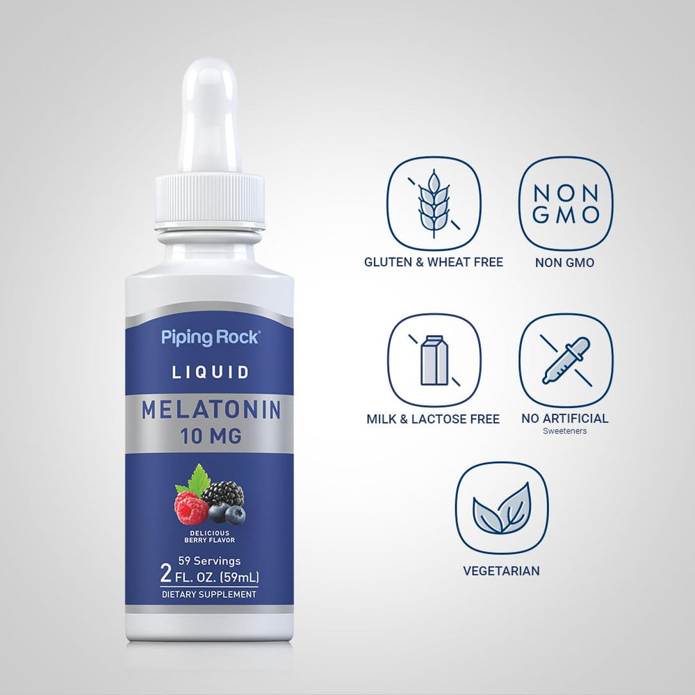 Close-up of berry-flavored melatonin liquid in dropper