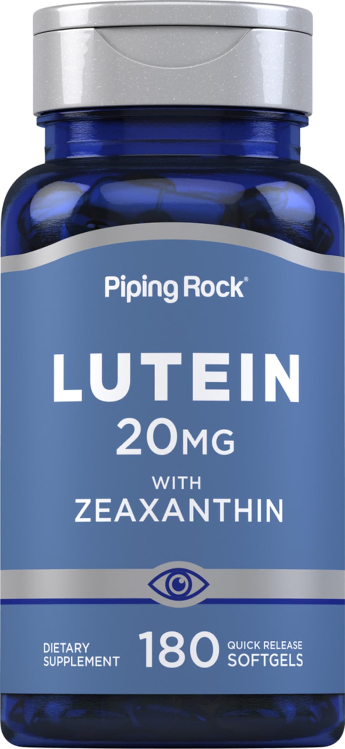Piping Rock Lutein and Zeaxanthin supplement bottle containing 180 softgels