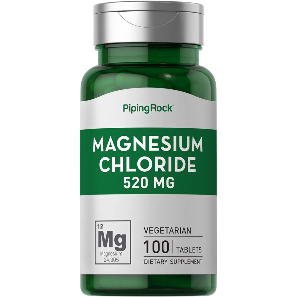 Front view of Piping Rock Magnesium Chloride 520mg bottle - 100 vegetarian tablets