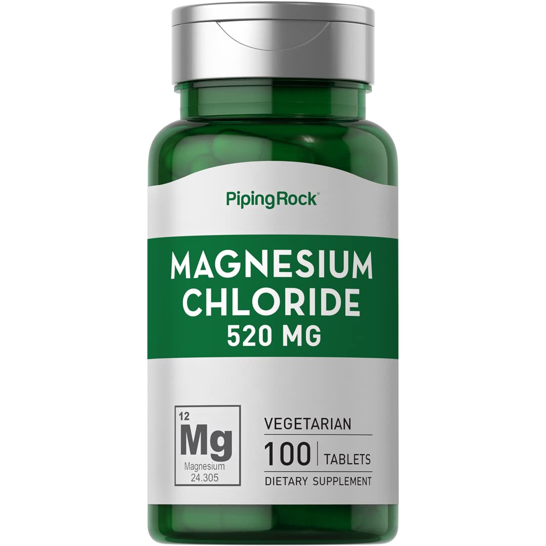 Front view of Piping Rock Magnesium Chloride 520mg bottle - 100 vegetarian tablets