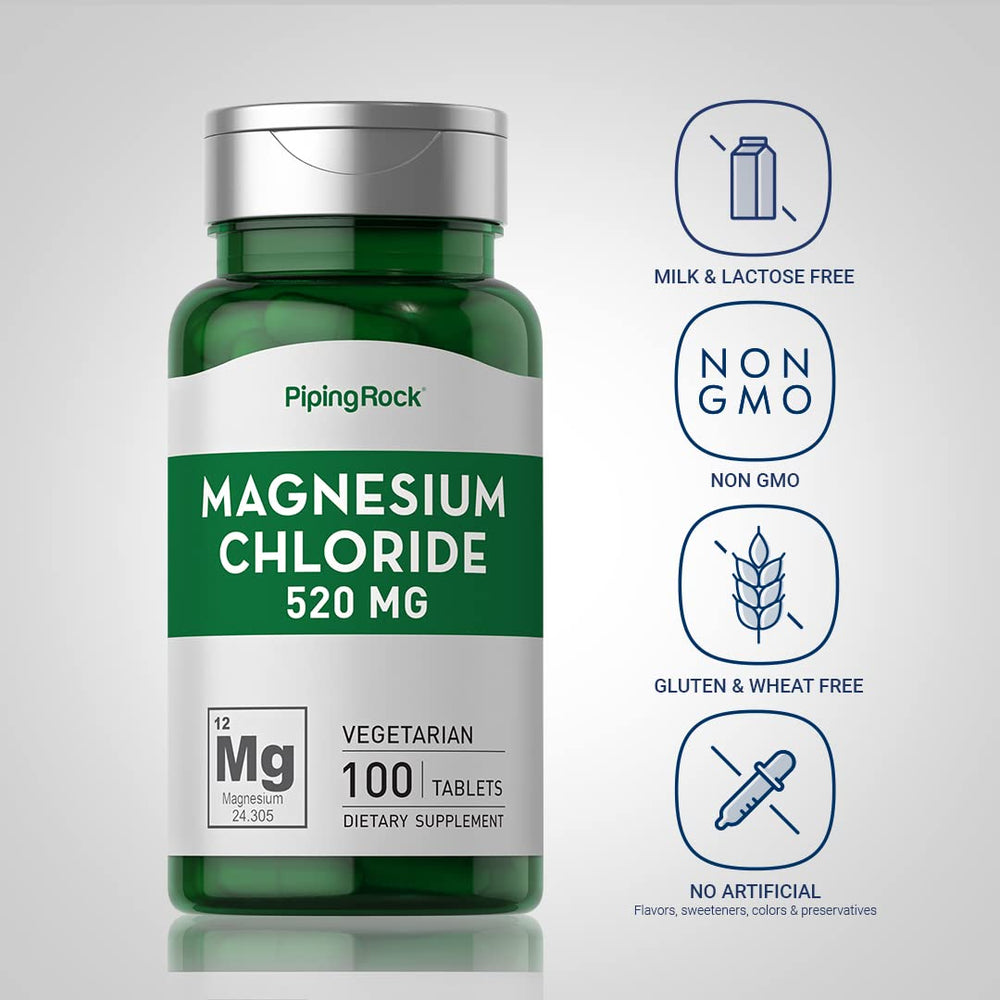 Label close-up for Magnesium Chloride 520mg 100 tablets