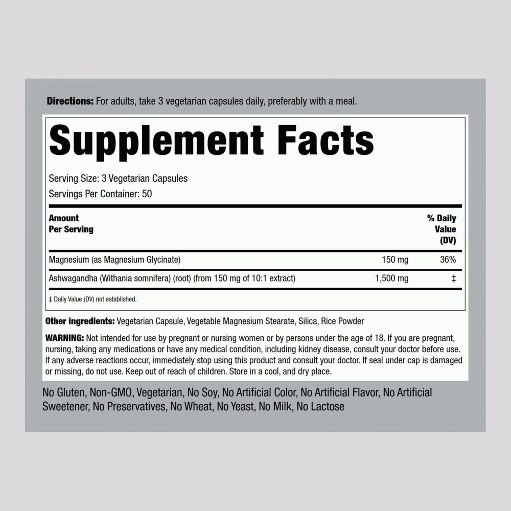 Piping Rock Magnesium Glycinate & Ashwagandha bottle with capsules side view