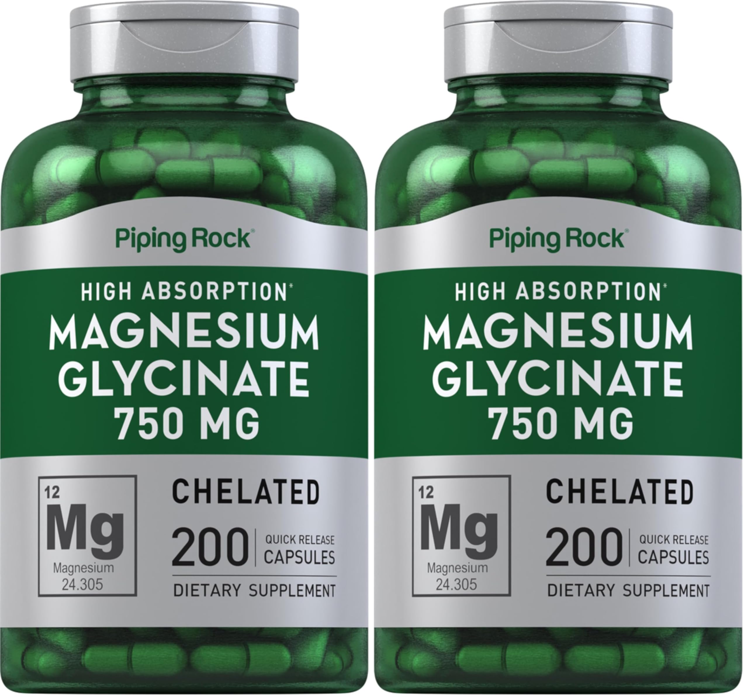 Piping Rock Magnesium Glycinate capsules 750 mg, 200-count, pack of 2