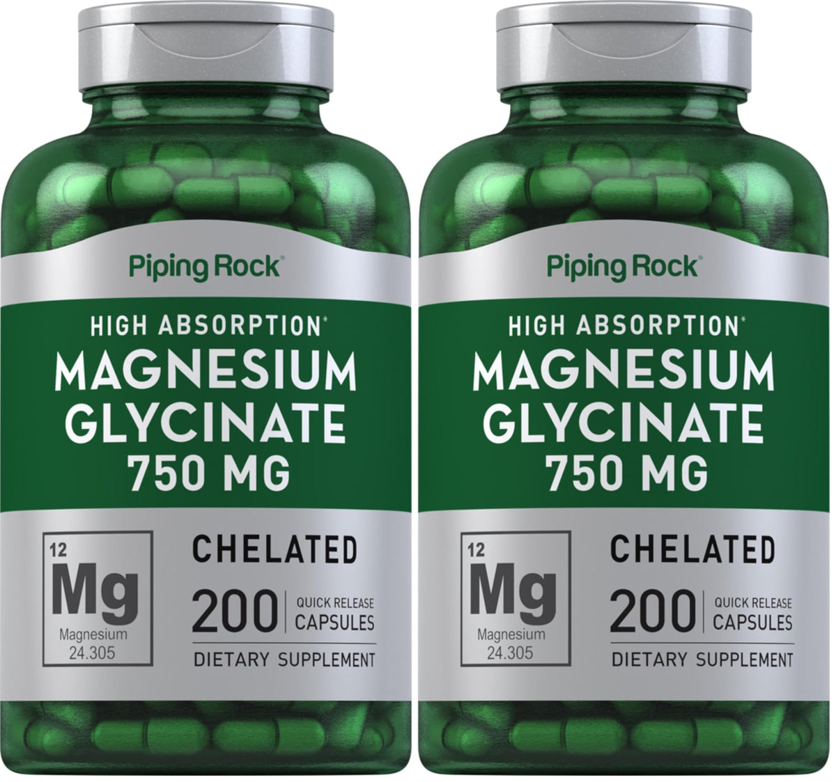 Piping Rock Magnesium Glycinate capsules 750 mg, 200-count, pack of 2
