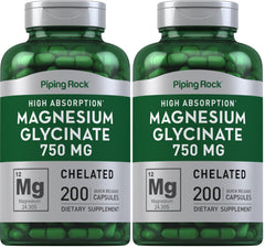 Piping Rock Magnesium Glycinate capsules 750 mg, 200-count, pack of 2