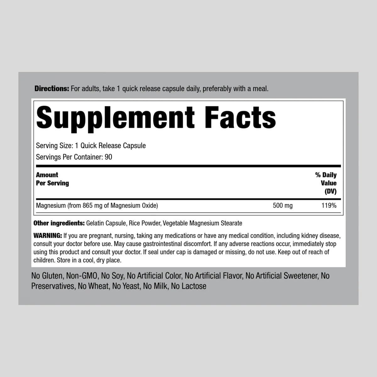 Close-up of Magnesium Oxide 500mg label
