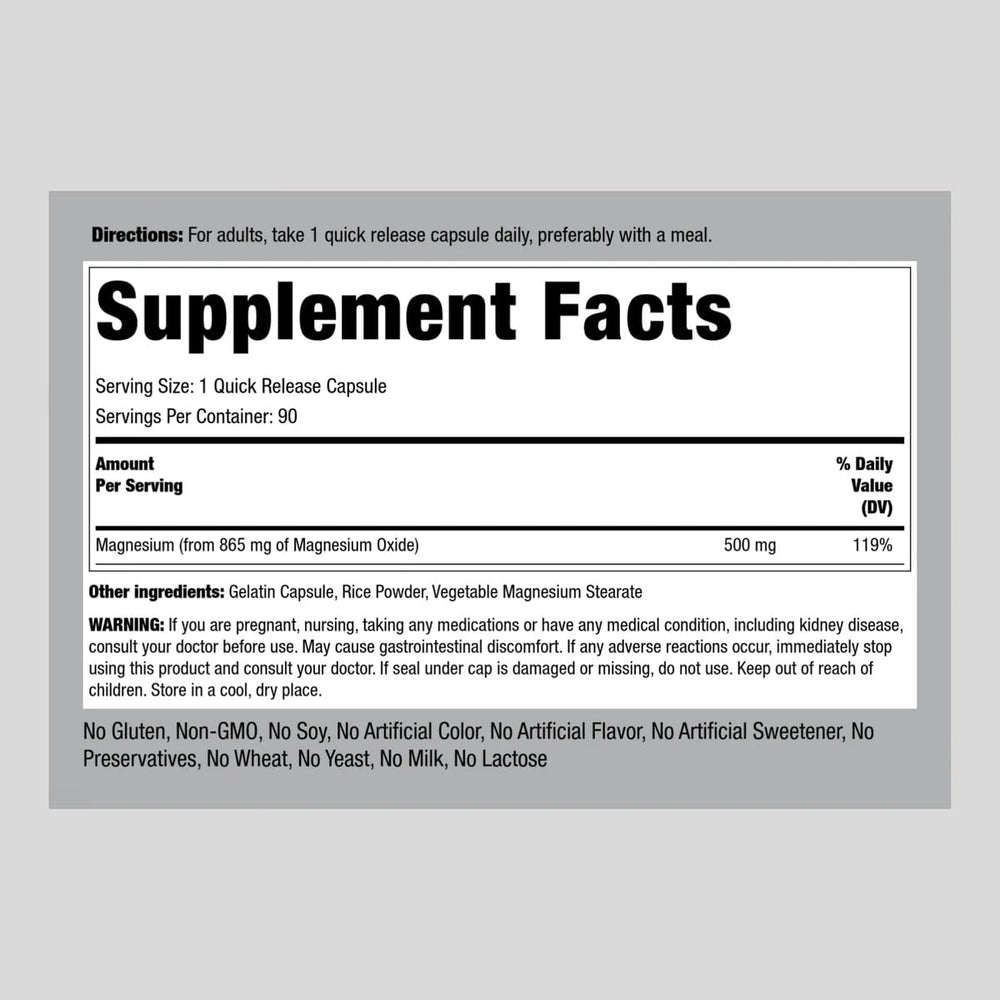 Close-up of Magnesium Oxide 500mg label