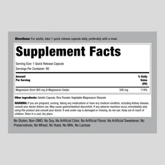 Close-up of Magnesium Oxide 500mg label