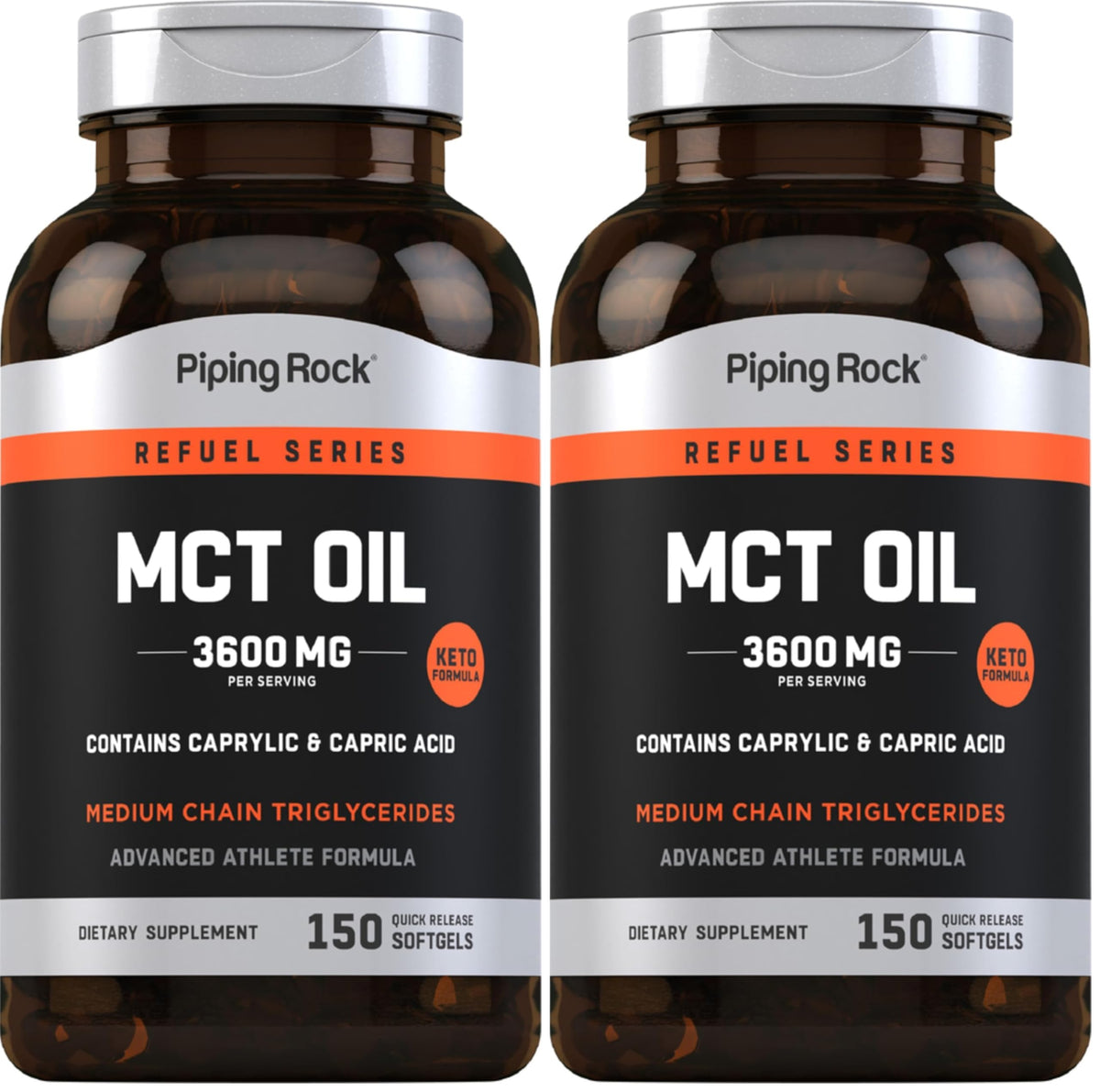 Front view of Piping Rock MCT Oil Softgel Capsules pack (Pack of 2) 150 capsules