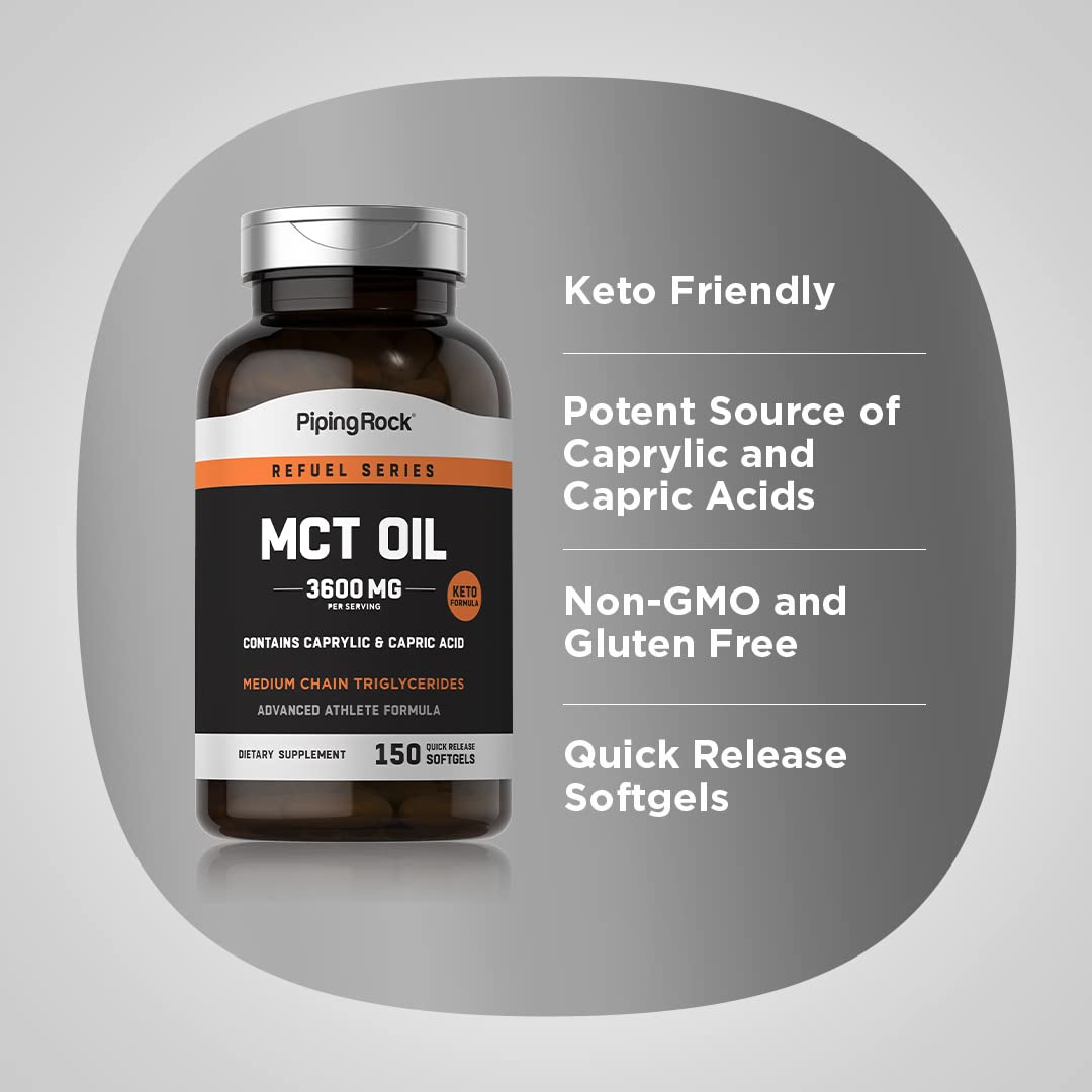 Usage and dosage information for Piping Rock MCT Oil Softgel Capsules