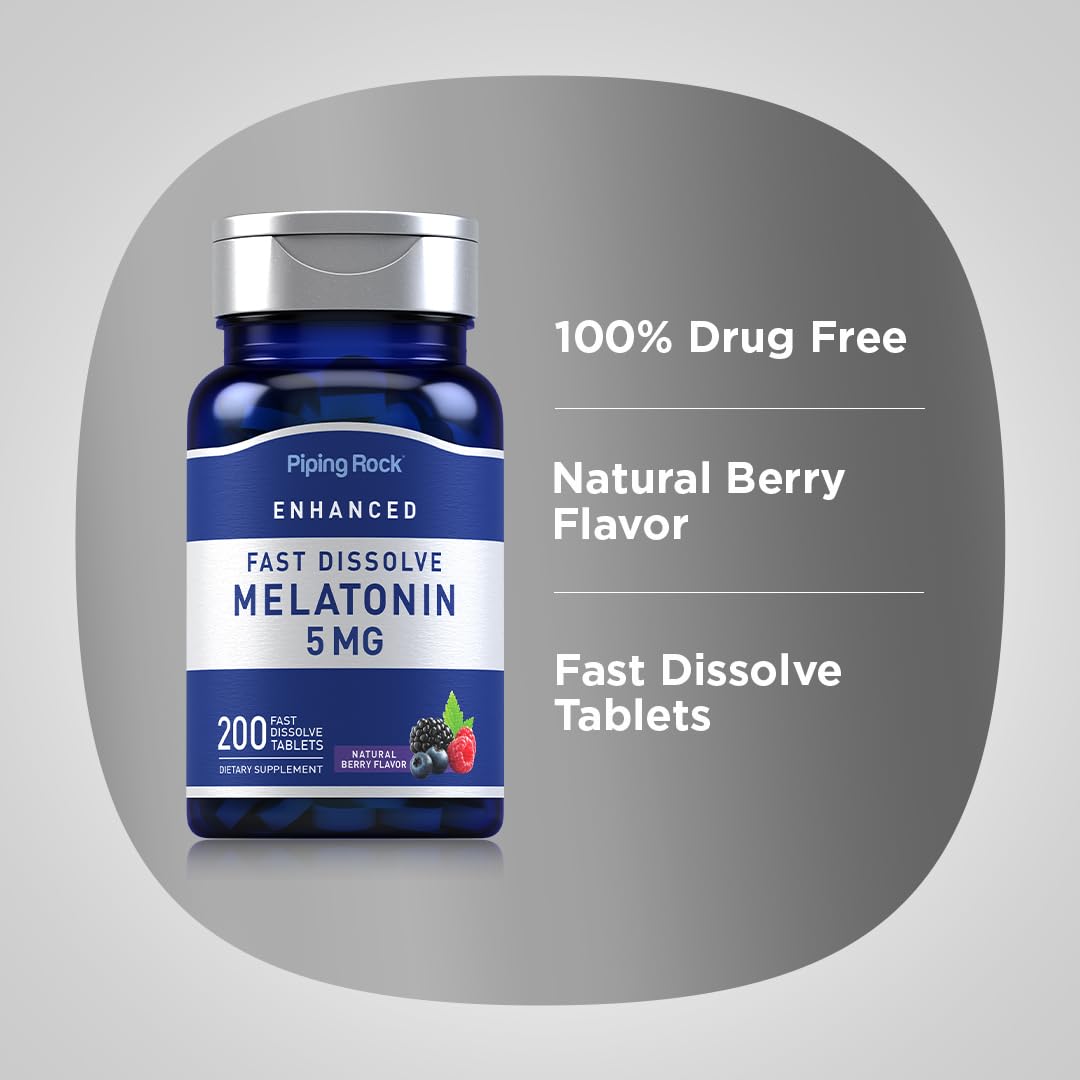Piping Rock Melatonin 5mg Berry flavor label