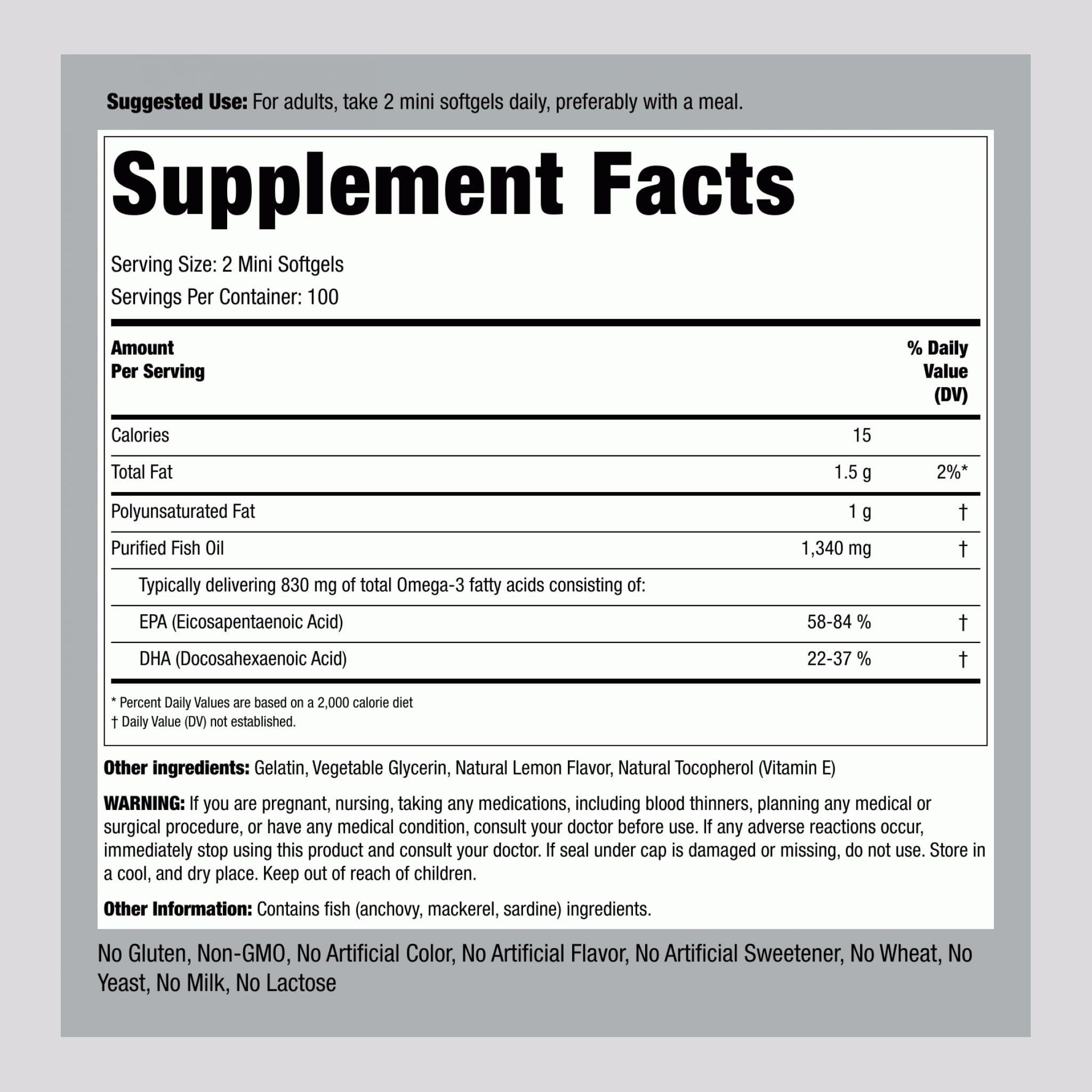 Close-up of mini Omega-3 softgels from Piping Rock