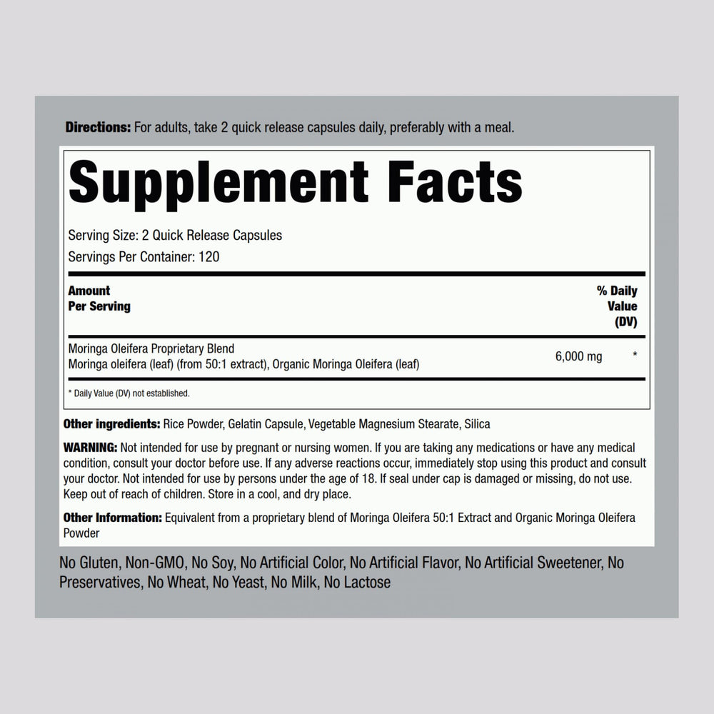 Piping Rock Moringa Oleifera Capsules bottle close-up