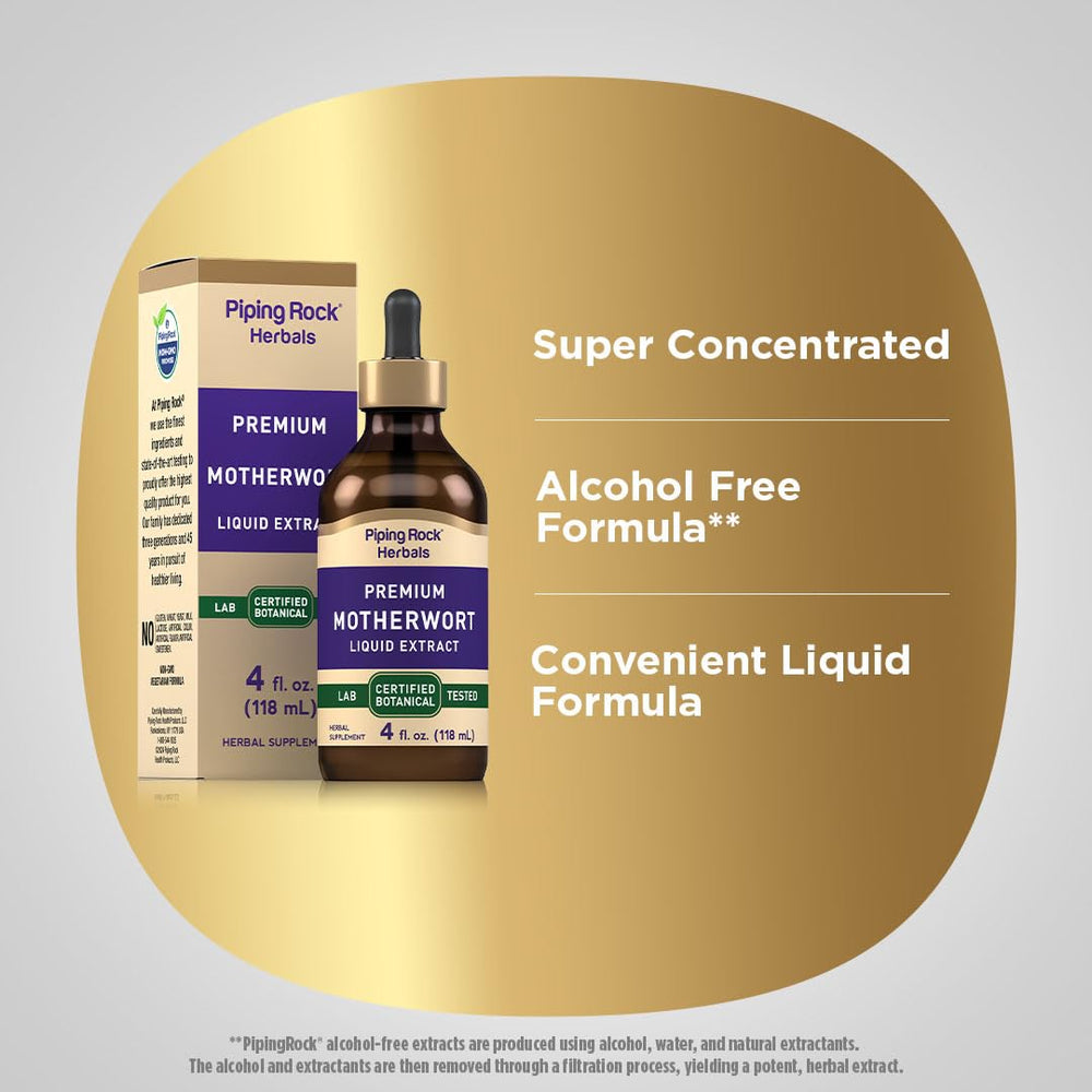 Piping Rock Motherwort tincture measuring drops demonstrates precise dosing.