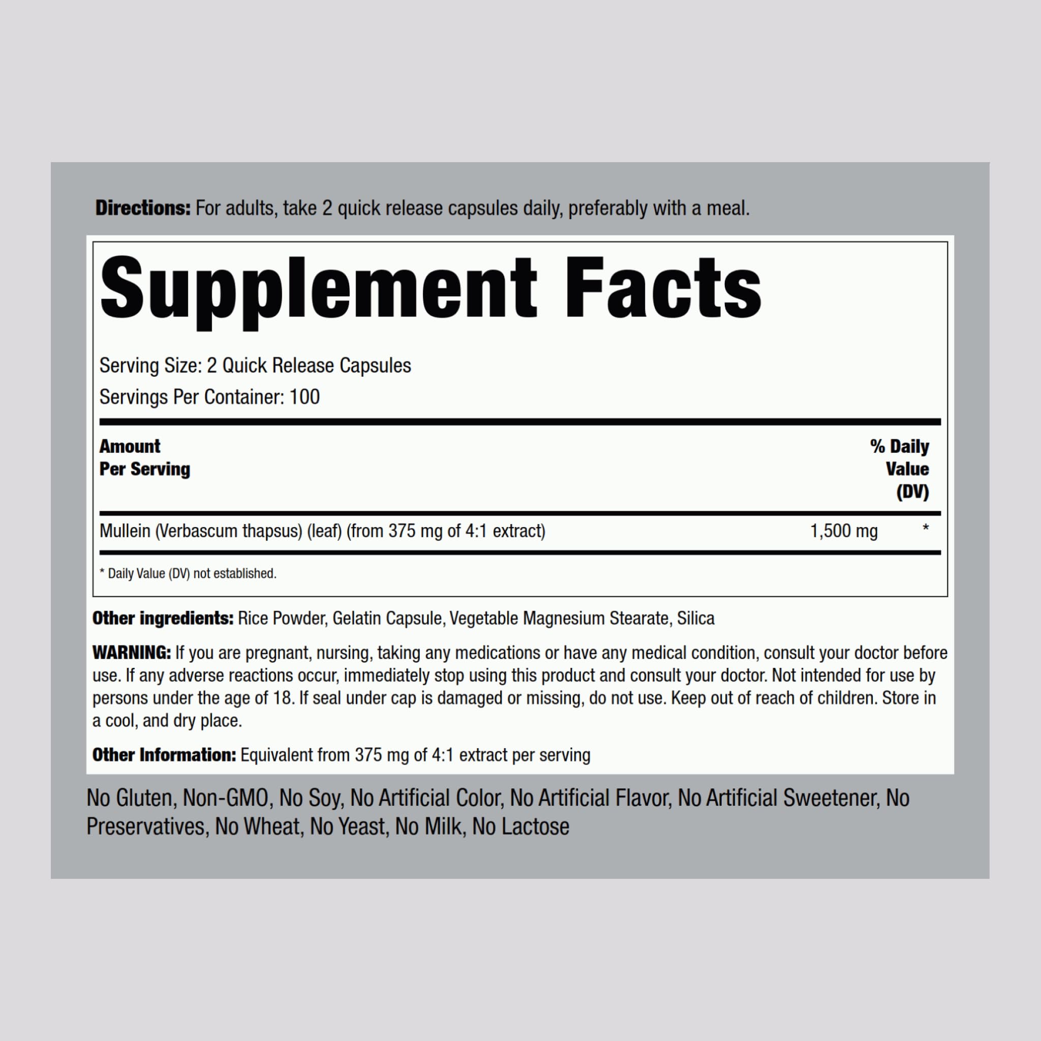Mullein leaf extract label