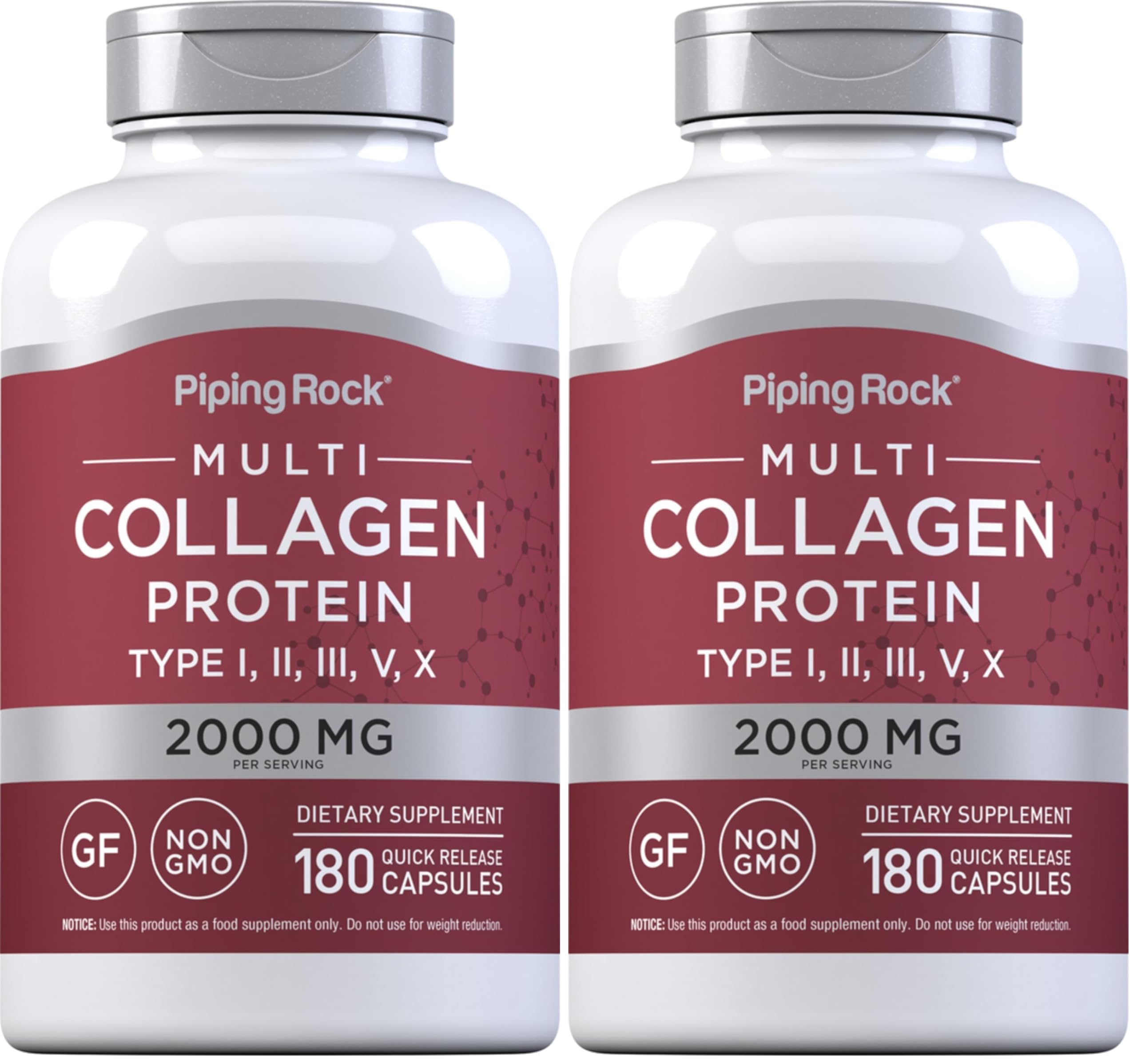 Piping Rock Multi Collagen Protein Capsules bottle label (2-pack)