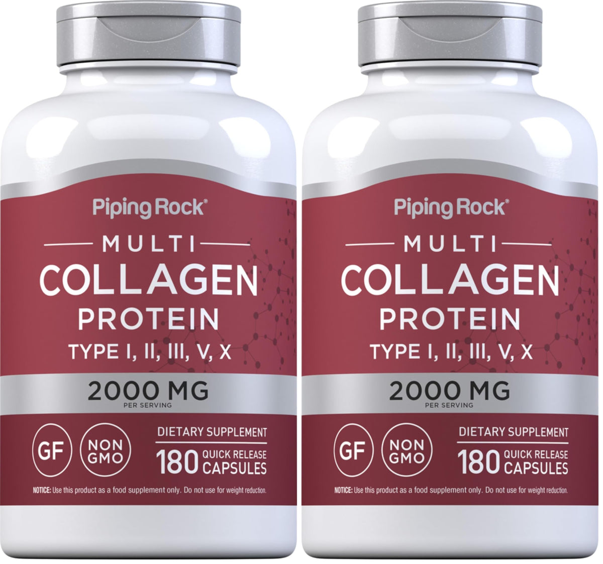 Piping Rock Multi Collagen Protein Capsules bottle label (2-pack)