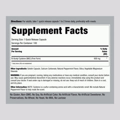 Piping Rock NAC 600mg bottle back label