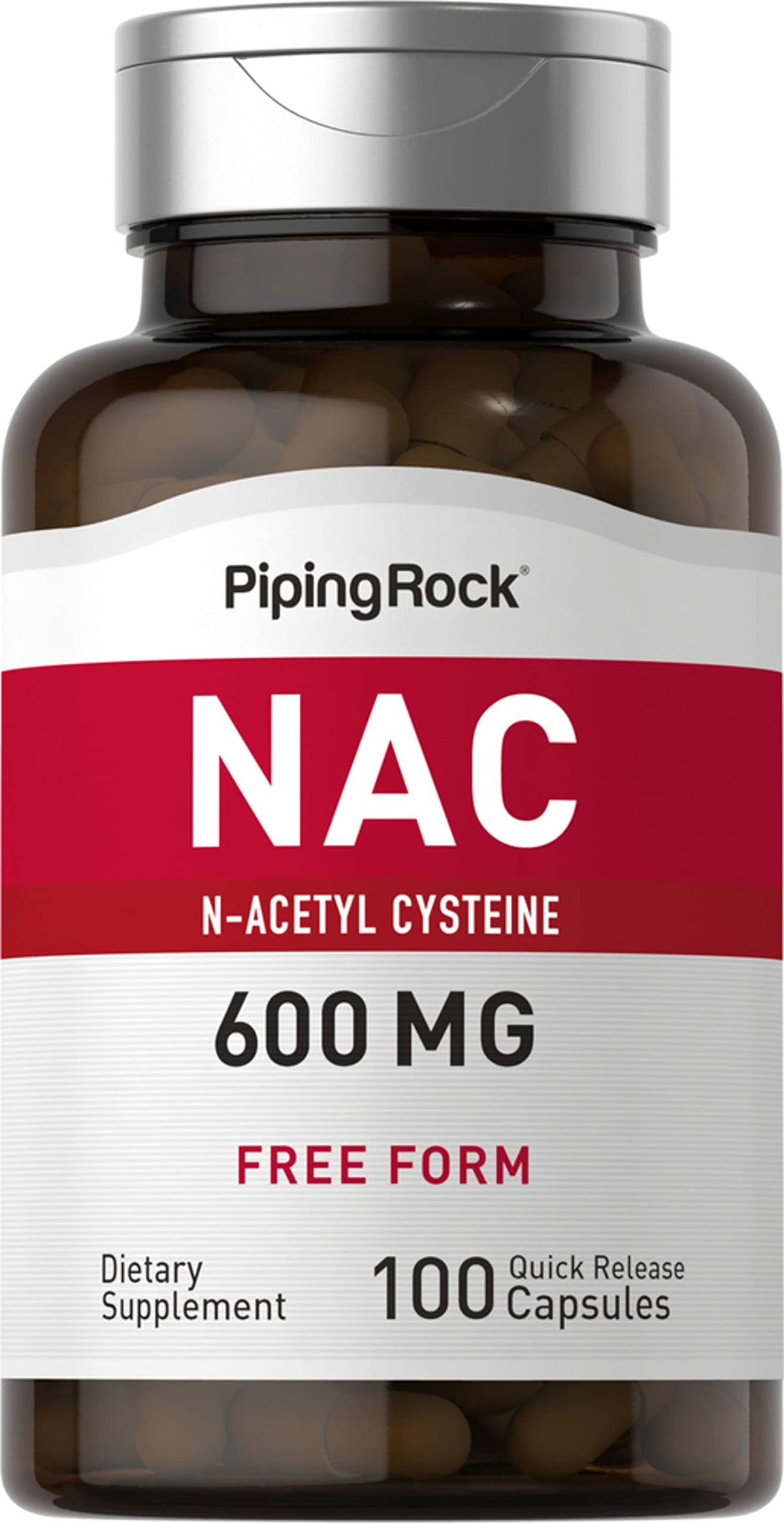 Piping Rock NAC 600mg bottle and capsules (front view)