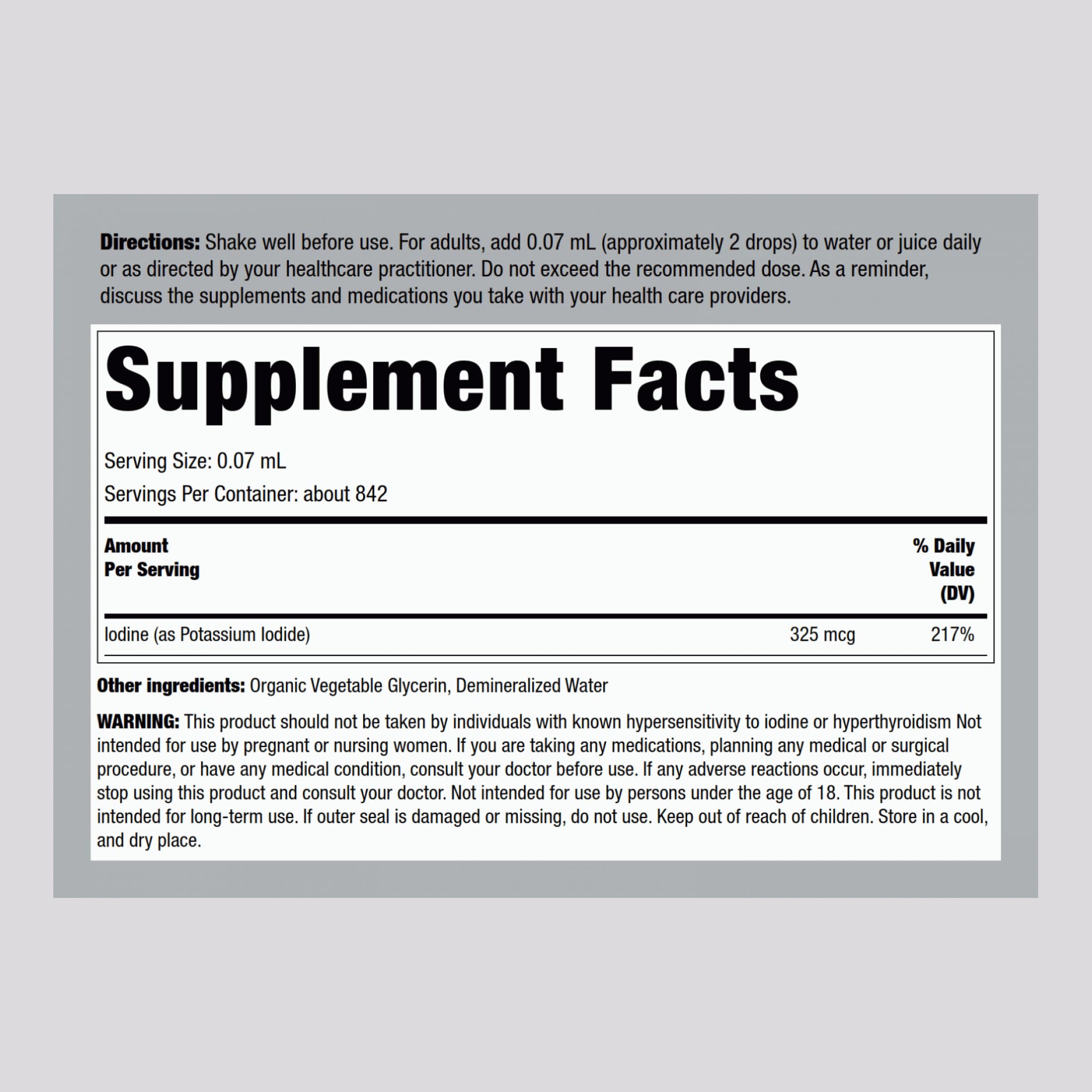 Piping Rock Nascent Iodine Drops Organic bottle with dropper