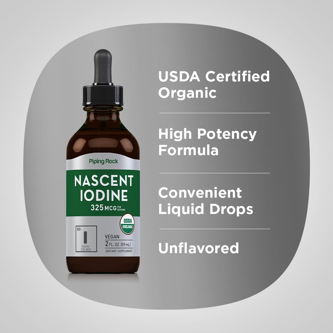 Piping Rock Nascent Iodine Drops Organic bottle with packaging