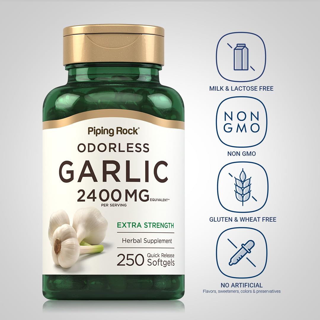 Close-up of odorless garlic softgels