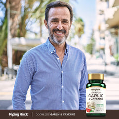 Front of Piping Rock Odorless Garlic Softgels bottle showing label