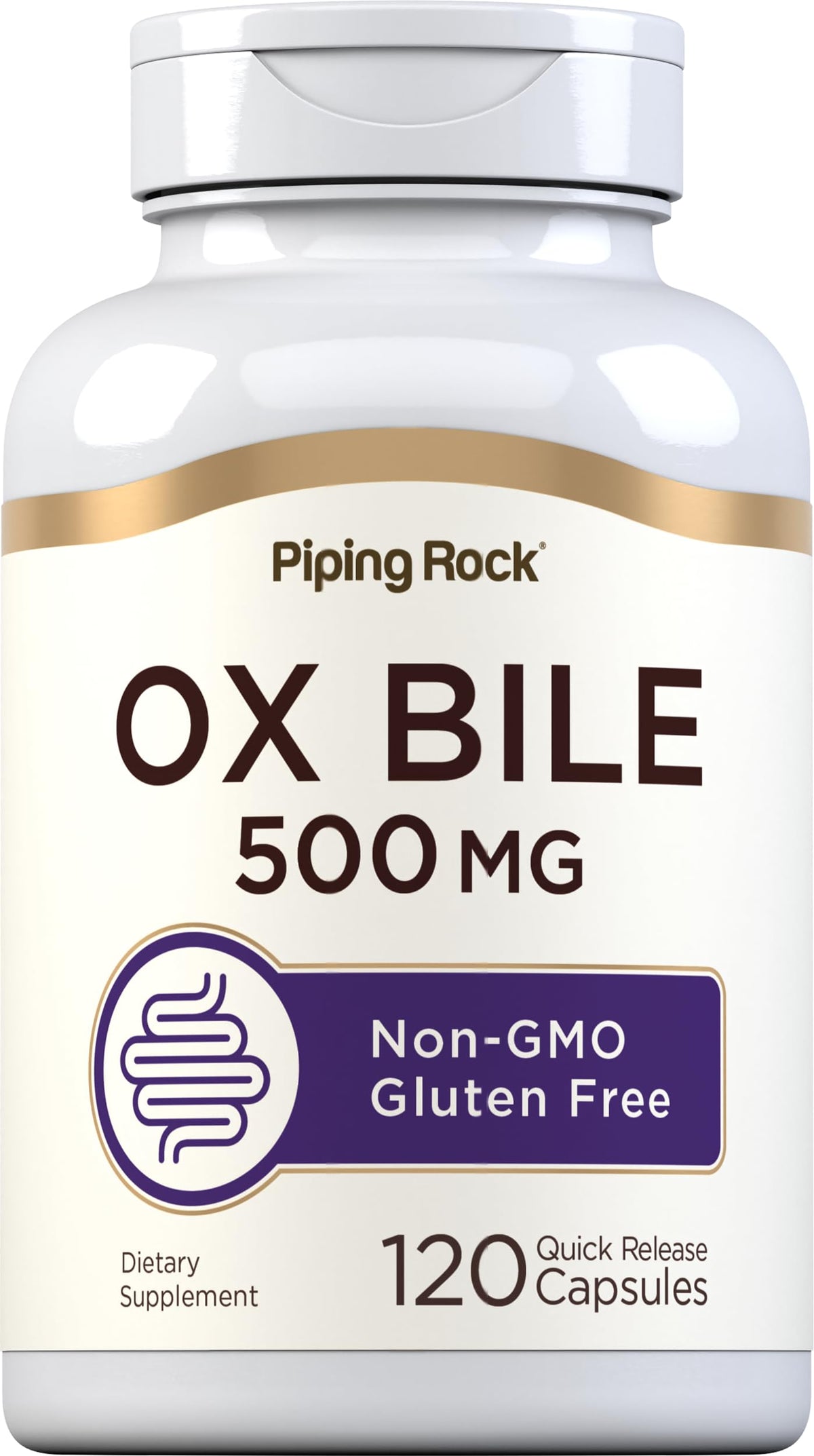 Piping Rock Ox Bile Supplement 500mg bottle – 120 quick-release capsules