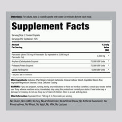 Close-up of Piping Rock Pancreatin Digestive Enzymes label - 3000mg