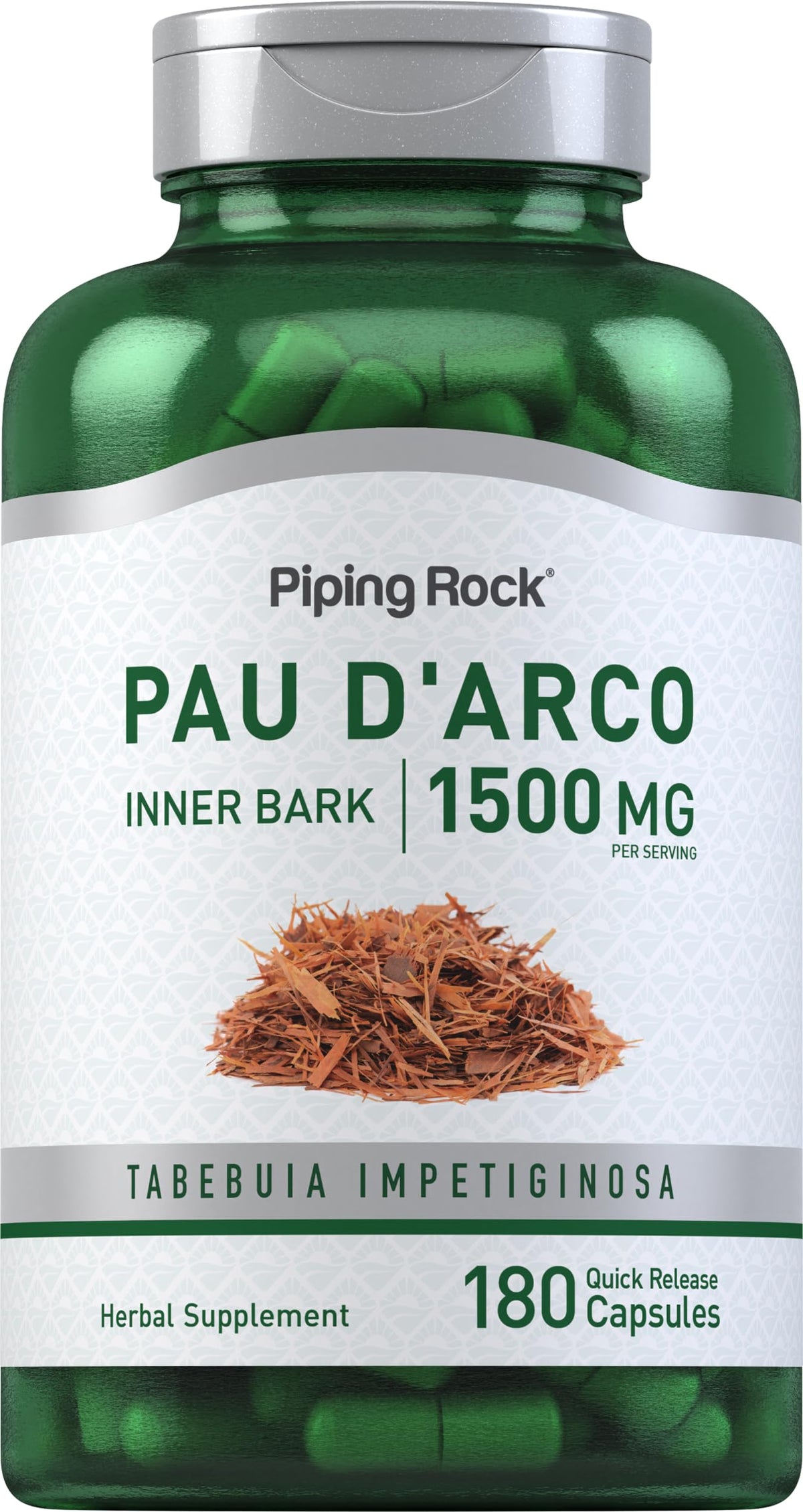 Piping Rock PAU D'Arco capsules 1500 mg per serving with 180 pills, inner bark