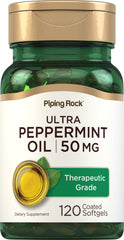 Bottle of Piping Rock Peppermint Oil Softgel Capsules with label
