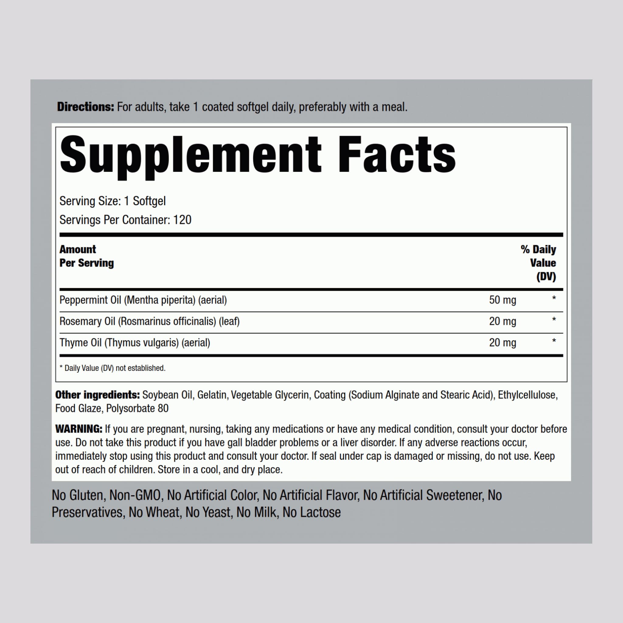 Close-up of peppermint oil softgel capsules