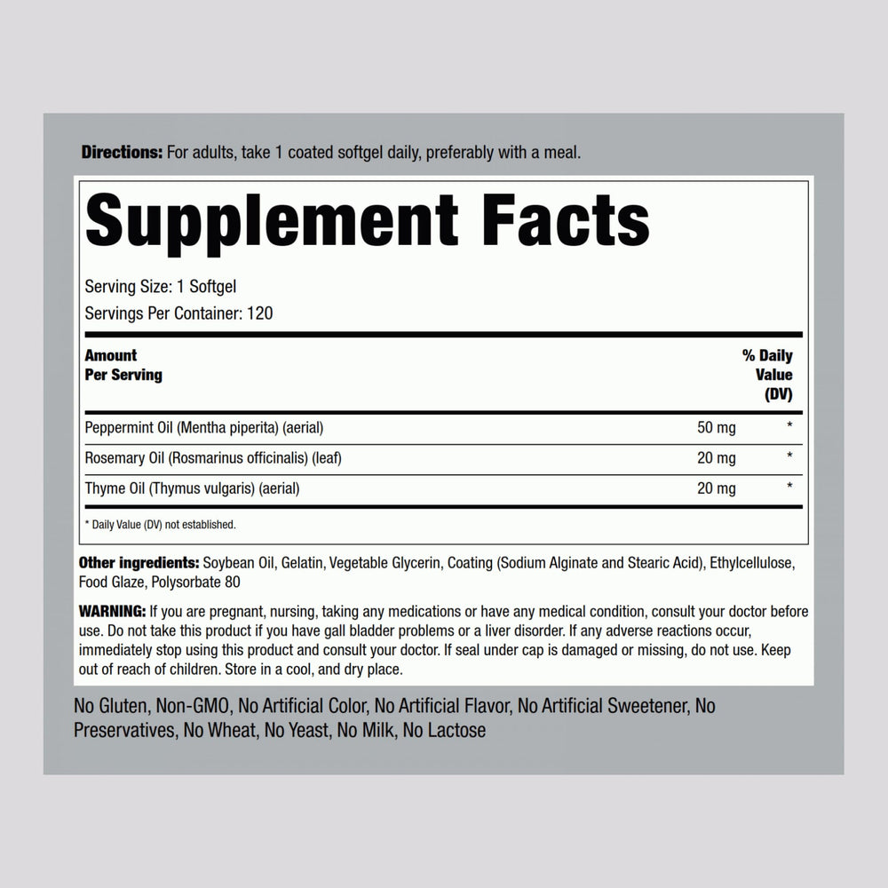 Close-up of peppermint oil softgel capsules