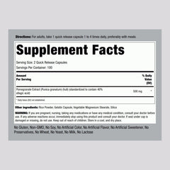 Piping Rock pomegranate extract capsules close-up shows quick-release design for easy daily use.